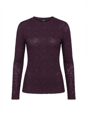 AQUA Plum Lace Long Sleeve Top in XXS Semi Sheer